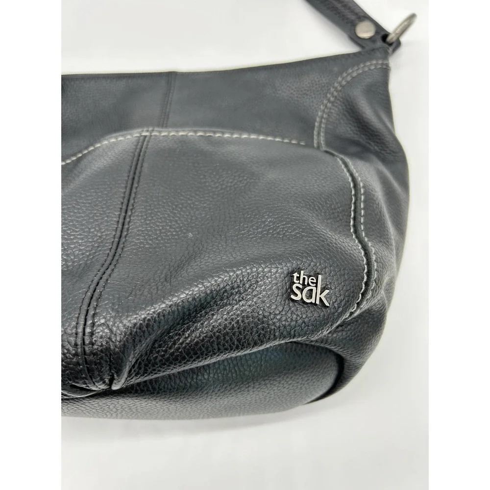 The Sak Black Leather Hobo Bag Shoulder Purse Pebbled Stitch Slouchy Medium
